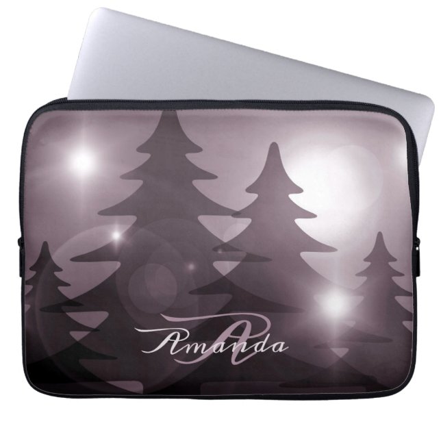 Capa Para Notebook Christmas Monogram Pink Trees Holiday Winter (Frente)