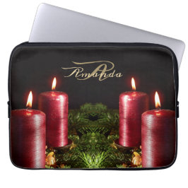 Capa Para Notebook Christmas Monogram Red Candles Winter Holidays