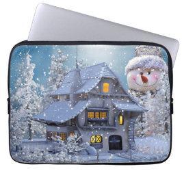 Capa Para Notebook Christmas Party Winter White Snowman Blue
