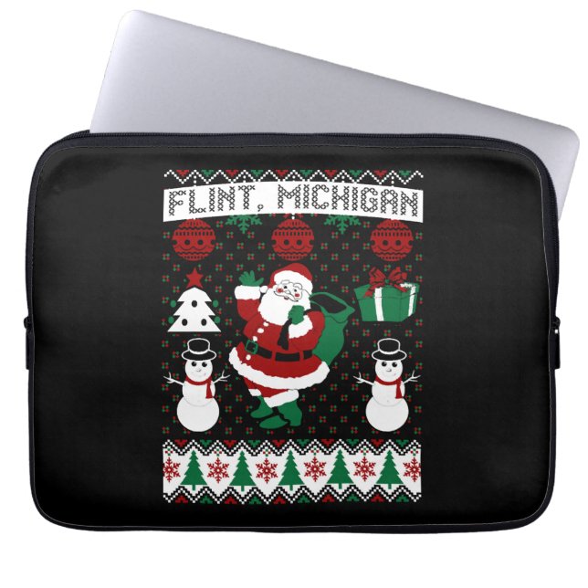 Capa Para Notebook Christmas Ugly Sweater Flint Michigan (Frente)