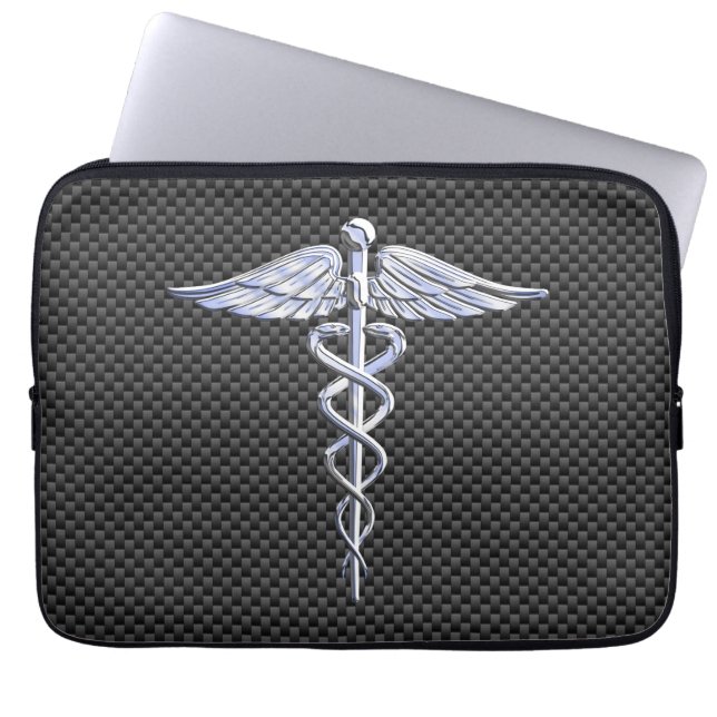 Capa Para Notebook Chrome Caduceus Símbolo Médico Fibra de Carbono Im (Frente)