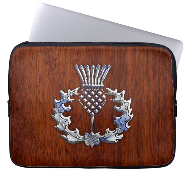 Capa Para Notebook Chrome e Mahogany Wood Scottish Thistle Impressão (Frente)