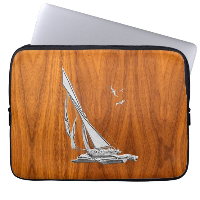 Capa Para Notebook Chrome Regatta Sailboat on Teak Veneer Styles (Frente)