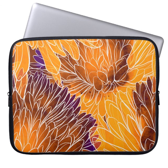 Capa Para Notebook Chrysanthemum Japonês: Watercolor Seamless Patter (Frente)