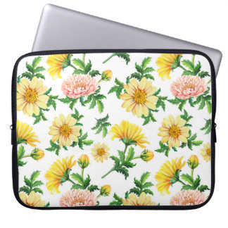 Capa Para Notebook Chrysanthemum Watercolor: Design Floral sem costur