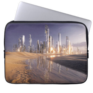 Capa Para Notebook Cidade Futurista de Ficção Científica Refletida na