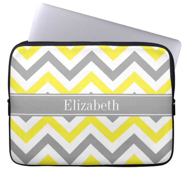 Capa Para Notebook Cinza Amarelo Branco LG Chevron Cinza Nome Monogra (Frente)