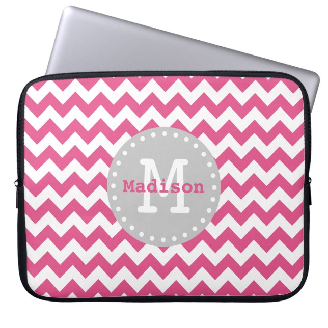 Capa Para Notebook Cinza Branca Rosa Chevron Zigzag Monograma (Frente)