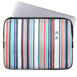 Capa Para Notebook Cinza Branca Vermelha Azul Moderna Stripes Monogra