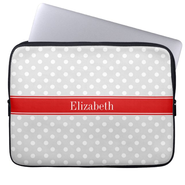 Capa Para Notebook Cinza Branco Bolinhas Red Name Monograma (Frente)