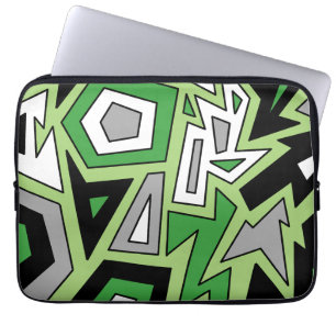 Capa Para Notebook Cinza Branco Verde Preto Aro Geométrico Abstrato