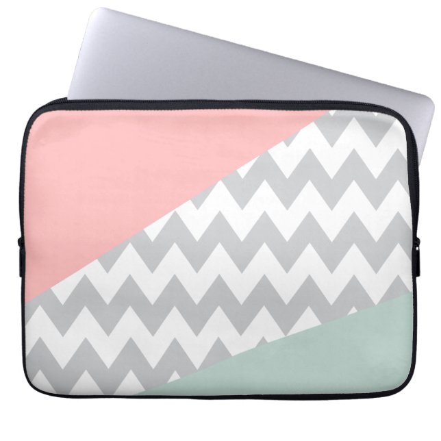 Capa Para Notebook Cinza Chevron Mint e Coral (Frente)