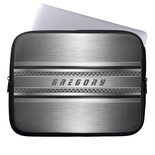 Capa Para Notebook Cinza de Design de Prata Masculina Faux (Frente)
