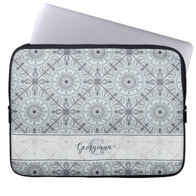 Capa Para Notebook Cinza de Harmonia Floral Personalizada Mandala (Frente)