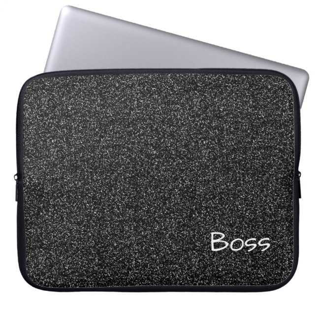 Capa Para Notebook Cinza de texto personalizada faux glitter (Frente)
