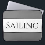 Capa Para Notebook Cinza desportiva moderna à VANTAGEM - Greve de Ver<br><div class="desc">Esta design náutica desportiva apresenta o moderno texto SAILING dentro de uma faixa central branca realçada com faixas pretas contra faixas exteriores de cinza. O texto e as cores podem ser personalizados.</div>