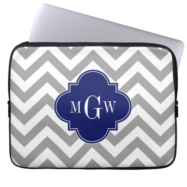 Capa Para Notebook Cinza Dk Lg Chevron Marinho Quatrefoil 3 Monograma (Frente)