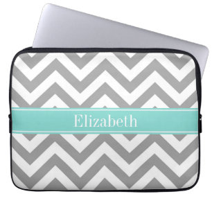 Capa Para Notebook Cinza Dk White LG Chevron Turquoise Nome Monograma