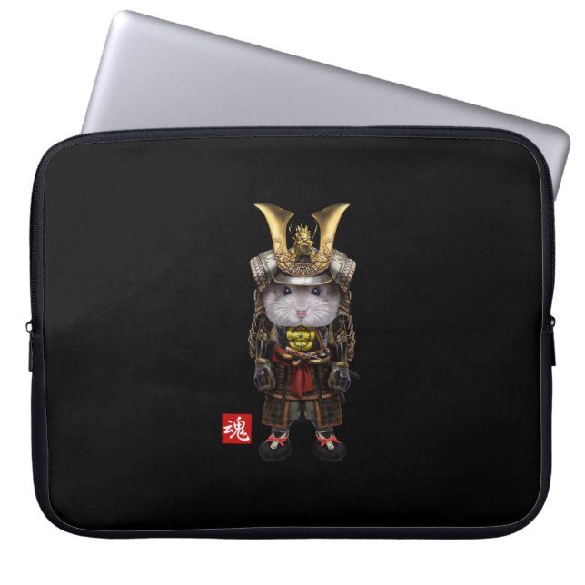 Capa Para Notebook Cinza Dwarf Hamster no Samurai Japonês Cheio (Frente)