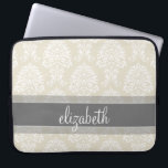 Capa Para Notebook Cinza e Cor damasco Linen Vintage com Nome<br><div class="desc">Um padrão elegante com uma fonte elegante projetada para uma mulher feminina. Adicione seu nome ou monograma. Se precisar fazer ajustes no trabalho de arte,  clique no botão personalizar para fazer alterações.</div>