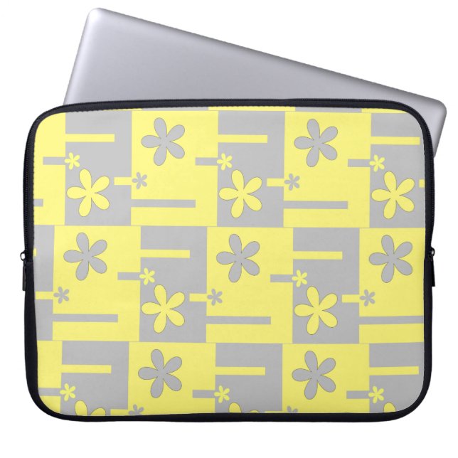 Capa Para Notebook cinza e impressão amarela, bolsa de laptop (Frente)