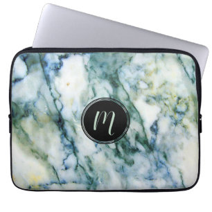 Capa Para Notebook Cinza e Monograma da Pedra Marble Faux Verde Azul