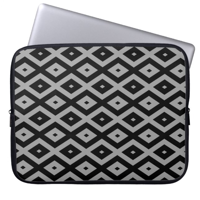 Capa Para Notebook Cinza e padrão de diamante preto (Frente)
