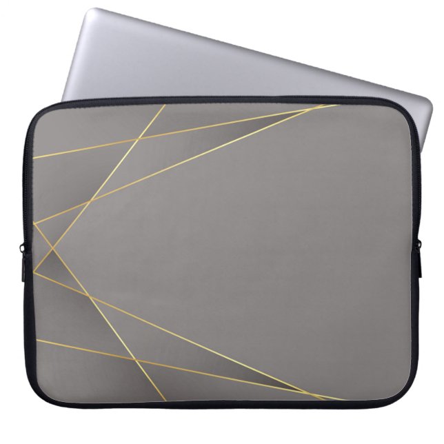 Capa Para Notebook Cinza Elegante e Linhas Douradas (Frente)