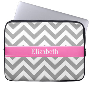 Capa Para Notebook Cinza Escura Lg Chevron Rosa Quente #2 Nome Monogr