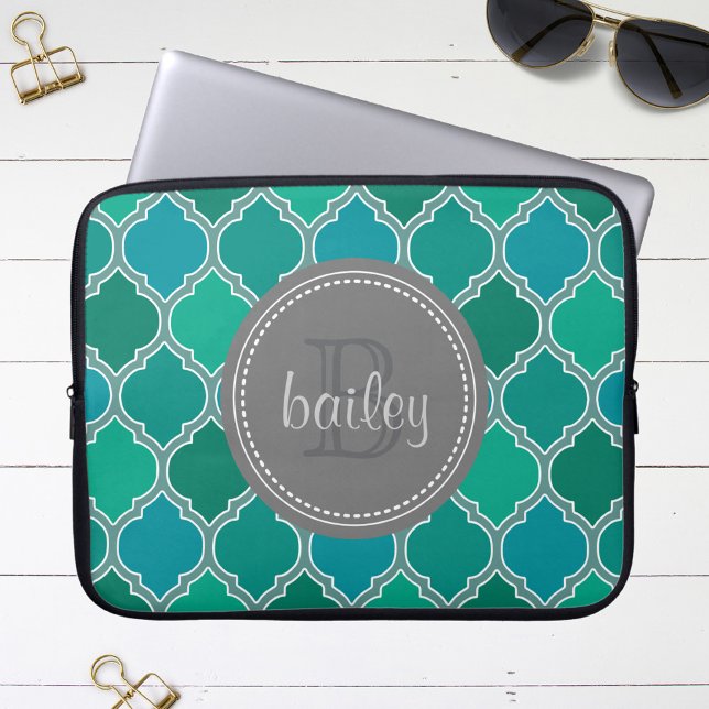 Capa Para Notebook Cinza Monograma Teal Moderna (Criador carregado)