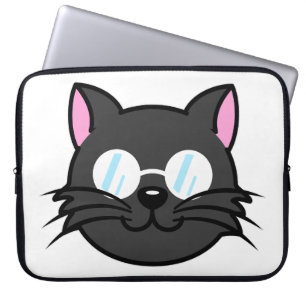 Capa Para Notebook Cinza Preta de Gato Negro Óculos para Vestir Gato