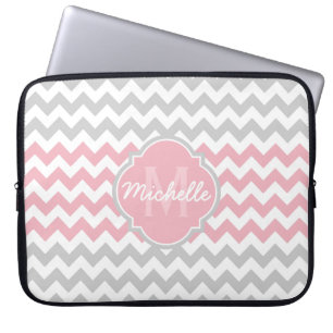 Capa Para Notebook Cinza rosa Chevron Patterno Quatrefoil Monograma