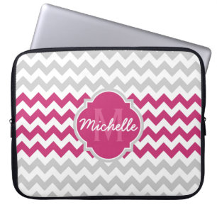 Capa Para Notebook Cinza rosa Chevron Patterno Quatrefoil Monograma