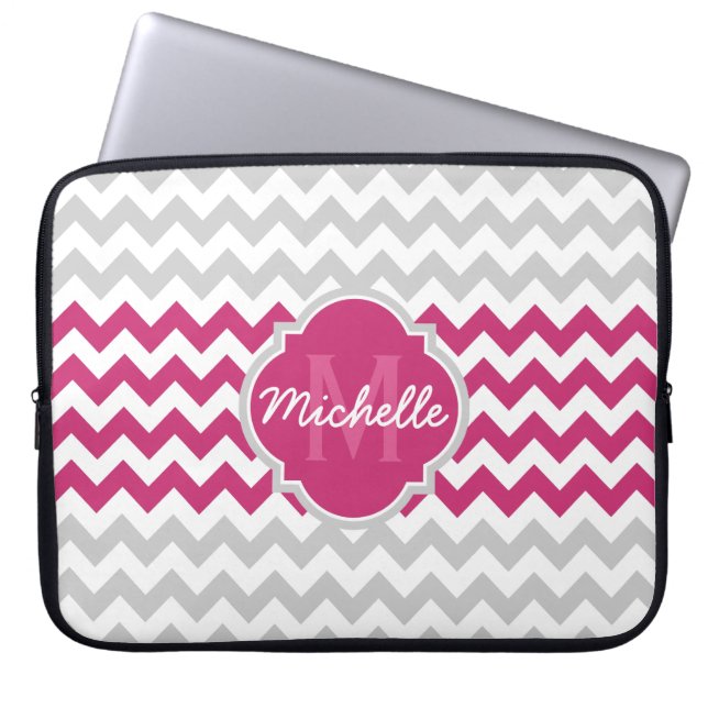 Capa Para Notebook Cinza rosa Chevron Patterno Quatrefoil Monograma (Frente)