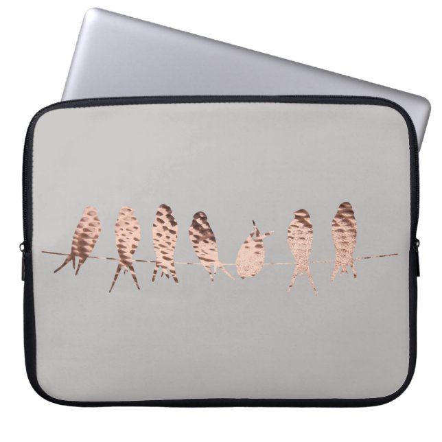 Capa Para Notebook Cinza Simples e Moderna com Aves de Cobre (Frente)