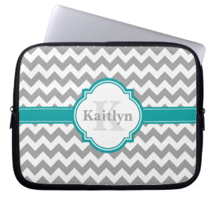 Capa Para Notebook Cinza Teal Chevron Pattern & Marroquino Quatrefoil