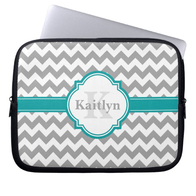 Capa Para Notebook Cinza Teal Chevron Pattern & Marroquino Quatrefoil (Frente)