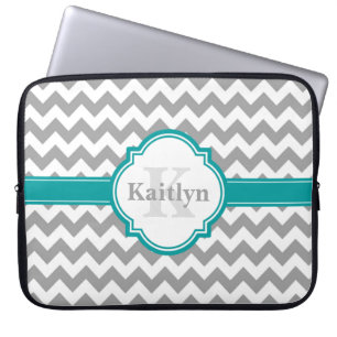 Capa Para Notebook Cinza Teal Chevron Pattern & Marroquino Quatrefoil