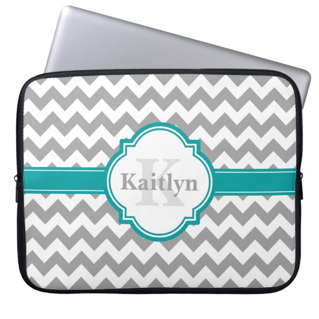 Capa Para Notebook Cinza Teal Chevron Pattern & Marroquino Quatrefoil (Frente)