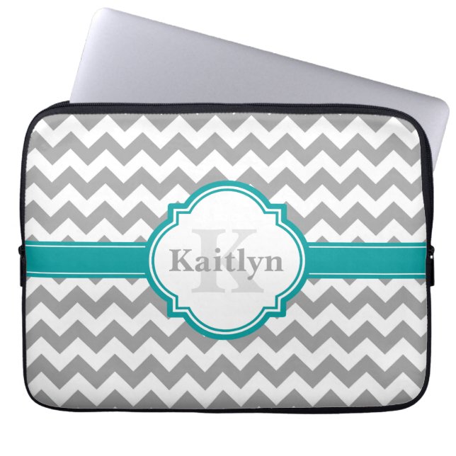 Capa Para Notebook Cinza Teal Chevron Pattern & Marroquino Quatrefoil (Frente)