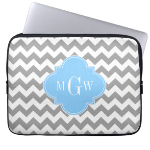 Capa Para Notebook Cinza White Chevron Sky Blue Quatrefoil 3 Monogram