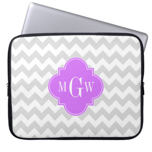 Capa Para Notebook Cinza Wht Chevron Lilac Quatrefoil 3 Monograma