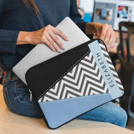 Capa Para Notebook Cinza Zigzag, Cinza Chevron, Azul, Seu Nome
