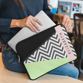 Capa Para Notebook Cinza Zigzag, Cinza Chevron, Mint, Seu Nome