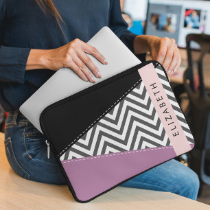Capa Para Notebook Cinza Zigzag, Cinza Chevron, Purple, Seu Nome