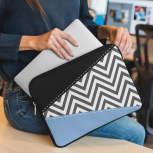 Capa Para Notebook Cinza Zigzag, Cinza Chevron, Zigzag Patterno, Azul