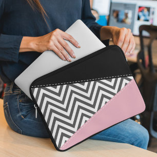 Capa Para Notebook Cinza Zigzag, Cinza Chevron, Zigzag Patterno, Rosa