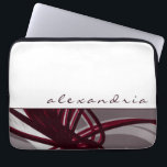 Capa Para Notebook Cinzas e Abstratos de vinho | Branco | Nome person<br><div class="desc">Bolsa de laptop moderna com um design abstrato artístico. A parte superior apresenta um plano de fundo branco simples com o nome personalizado apresentado no script de minúsculas na moda. A parte inferior apresenta fitas coloridas de cinzas, burgundy, branca e vinho, que são colocadas em camadas e intercaladas para dar...</div>