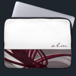 Capa Para Notebook Cinzas e fitas Abstrato borgonhetas | Monograma<br><div class="desc">Bolsa de laptop moderna com um design abstrato artístico. A parte superior apresenta um plano de fundo branco simples com iniciais de monograma personalizadas apresentadas no script de minúsculas na moda. A parte inferior apresenta fitas coloridas de cinzas, burgundy, branca e vinho, que são colocadas em camadas e intercaladas para...</div>