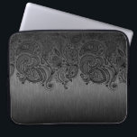 Capa Para Notebook Cinzas Metálicas E rendas de salsa preta<br><div class="desc">Cinzas escura metálicas elegantes,  com aspecto de alumínio escovado com um lugar de paisley floral preto.</div>